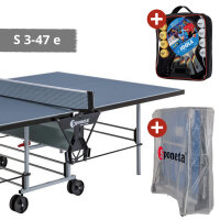 Sponeta S 3-47 e Tischtennisplatte Sportline Outdoor + Abdeckhülle + Schläger Set